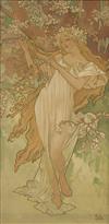 ALPHONSE MUCHA (1860-1939). [THE SEASONS.] Group of four decorative panels. 1896. 38x19 inches, 97x49 cm.